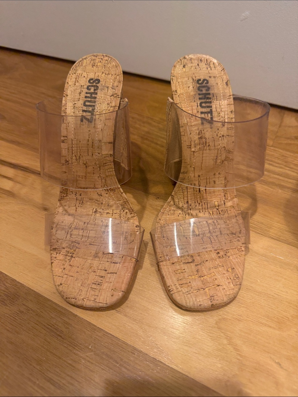 SCHUTZ Clear Cork Slide Heels